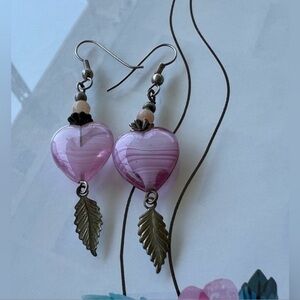 Heart Feathers Glass Bead Fashion Earrings